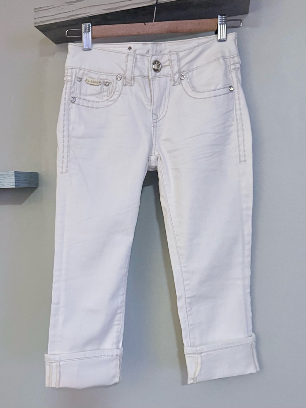 LA Idol Embellished Bling Cropped Jeans Size 0 USA Statement Denim